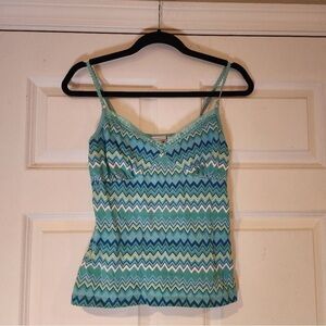 Chevron Lace-Trim Camisole in Aqua Blue-Green